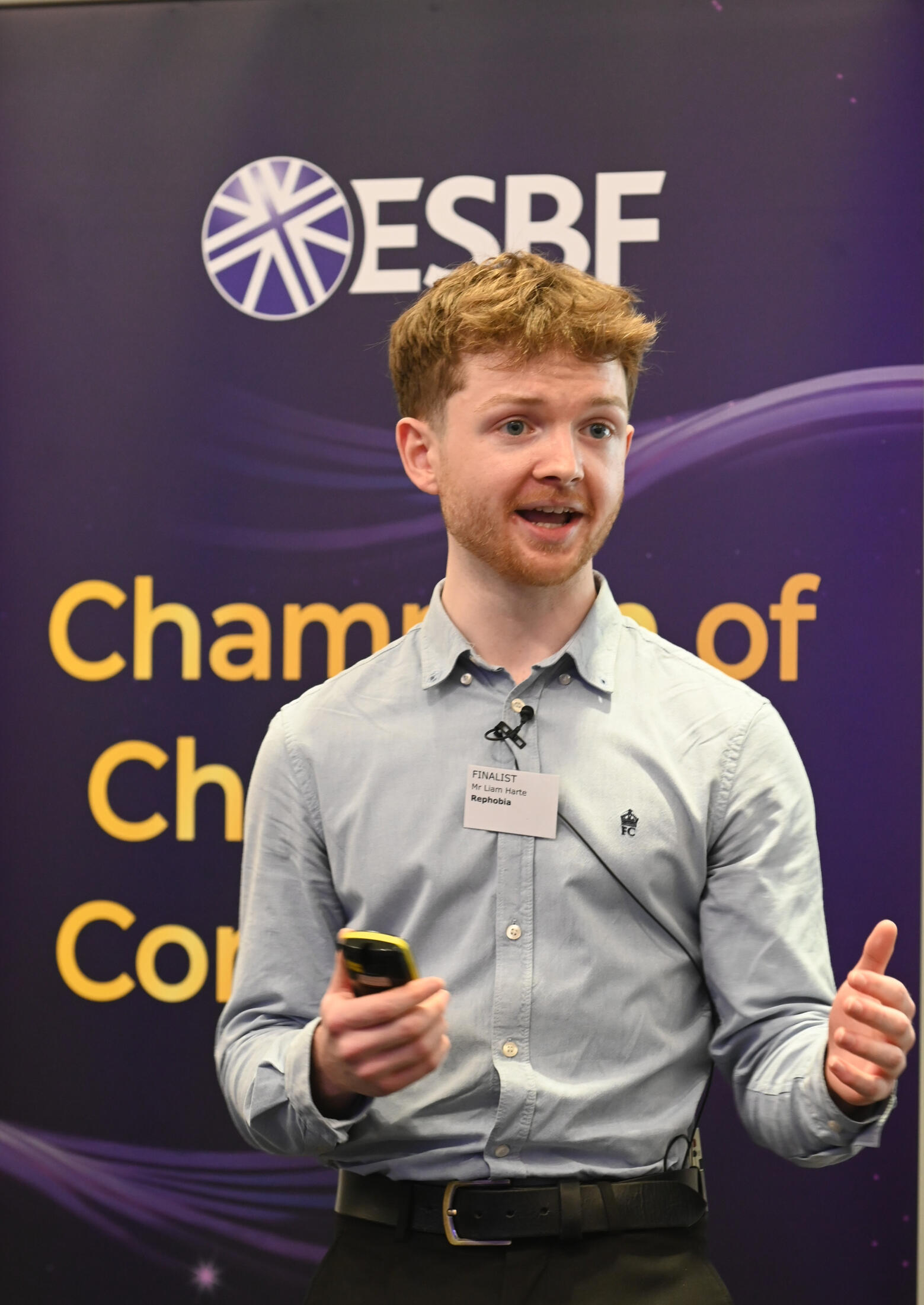 Liam Harte speaking as a Rephobia finalist
